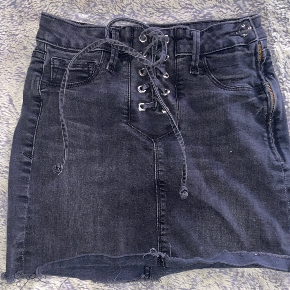 Good American Dark Denim Lace-Up Mini Skirt 00
